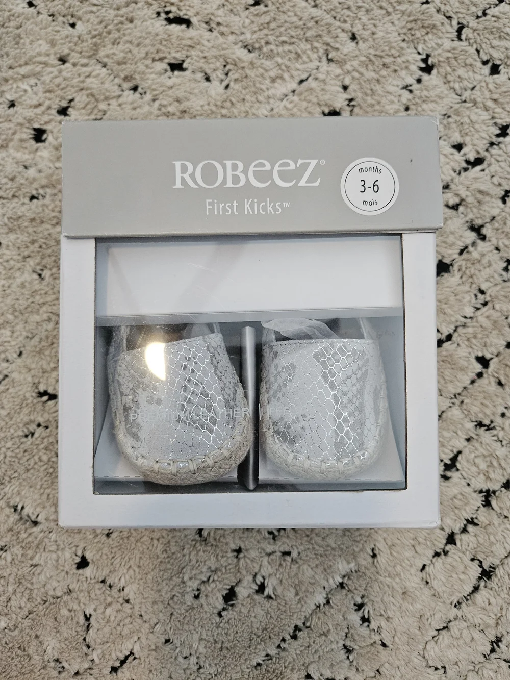 NWT Robeez First Kicks Baby Silver Ellie Slip-On Espadrilles 3-6 Months